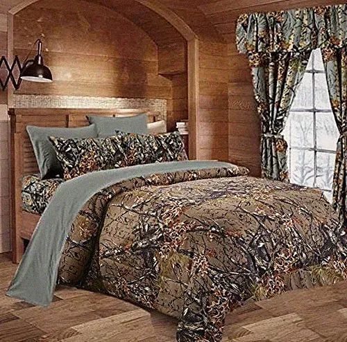 1 PC FULL SIZE NATURAL CAMO COMFORTER BED SPREAD ONLY CAMOUFLAGE WOODS 86"