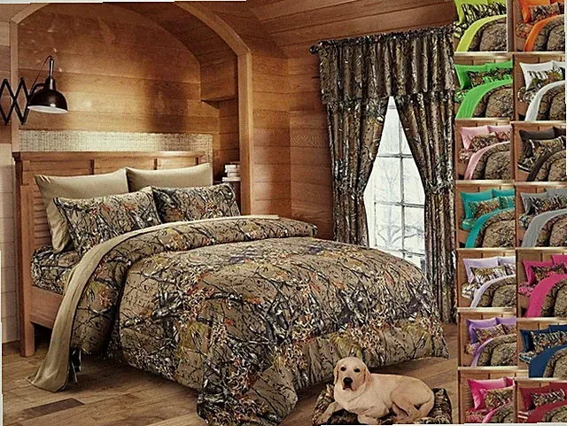 1 PC QUEEN BROWN NATURAL CAMO COMFORTER BED SPREAD ONLY CAMOUFLAGE WOODS 86"