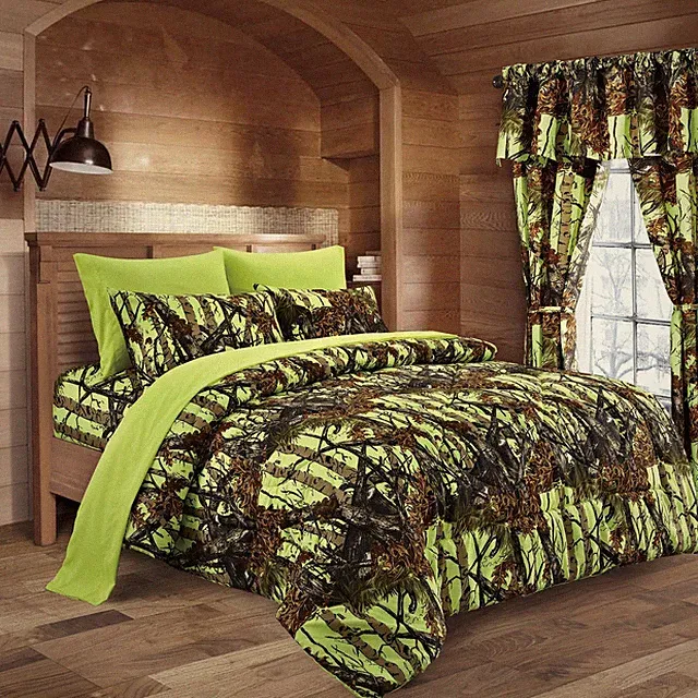 6 PC SHEETS PILLOWCASES LIME CAMO KING SHEET PILLOW CASE CAMOUFLAGE NEON YELLOW