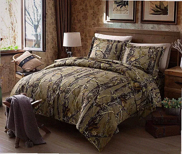 3-Piece Forest Woods Duvet Cover Set King Camo Tree Leaf Print Soft Microfiber