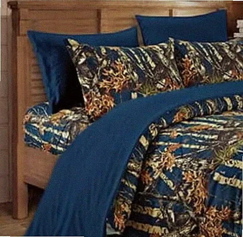 6 PC NAVY BLUE CAMO SHEET SET!! FULL SIZE BEDDING CAMOUFLAGE DARK WOODS