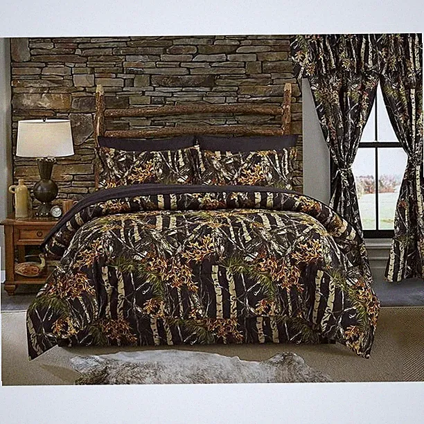 9 pc BLACK CAMO KING SIZE SET!! COMFORTER SHEETS CAMOUFLAGE BEDDING