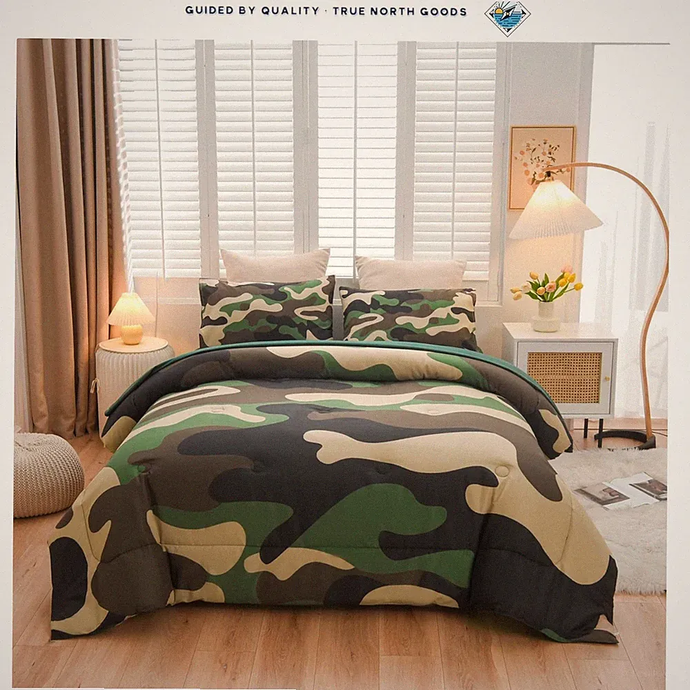 All Season Camouflage Twin Bedding Set, Comforter with Pillow Shams & Sheets