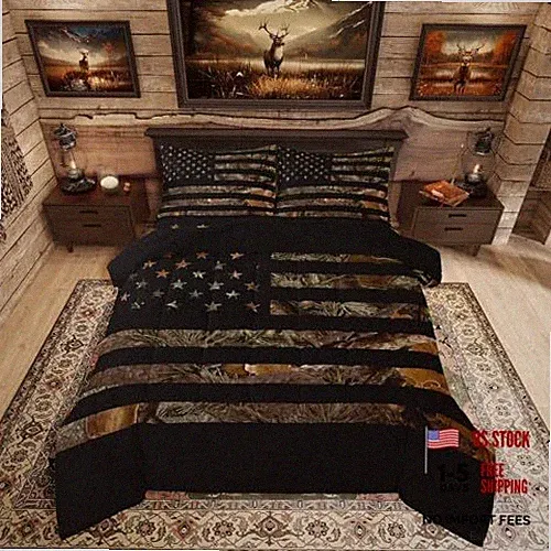 American Flag Camo Comforter Set,Military Hunting Bedding Set Full Pattern 16