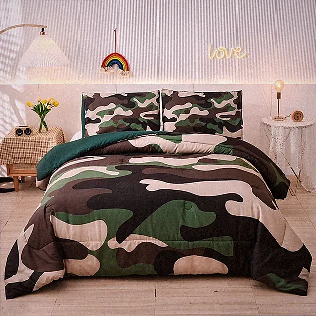Army Green Camouflage Bedding Set Camouflage Comforter Set 3 PCS One Comforte...