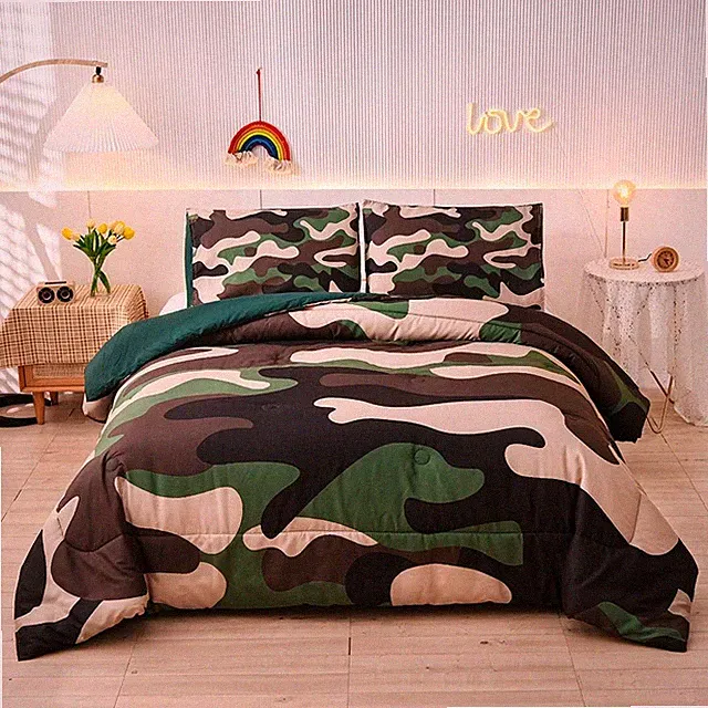 Army Green Camouflage Bedding Set, Camouflage Comforter Set, 3 PCS One Comforter