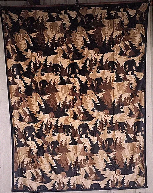 BIGFOOT SASQUATCH TREE FOREST CAMOUFLAGE TWIN SIZE REVERSIBLE BLANKET BEDSPREAD