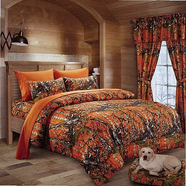 CAL KING ORANGE CAMO!!! 1 PC COMFORTER MICROFIBER WOODS CAMOUFLAGE BLANKET
