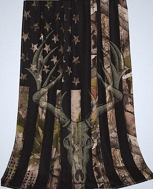 Camo American Flag Deer Fleece Throw Blanket Camouflage Soft Flannel Plush Light