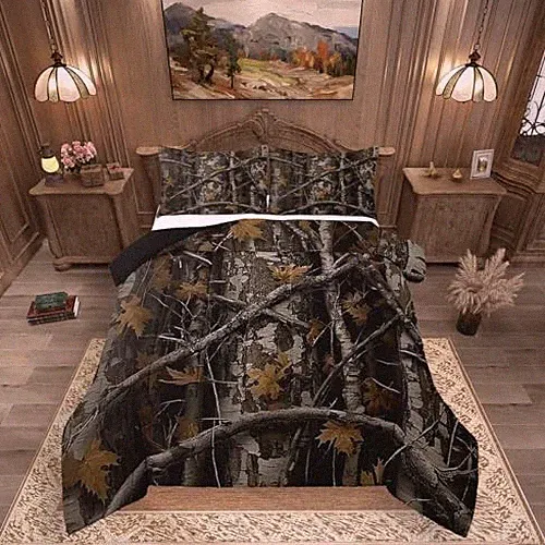 Camo Bedding Set for Boys Teens Western Cabin Comforter Set King Black Brown