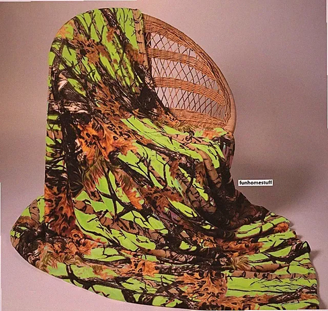 CAMO Camouflage LIME Woods Luxury Twin Soft Fleece Cashmere Blanket 60" x 80"