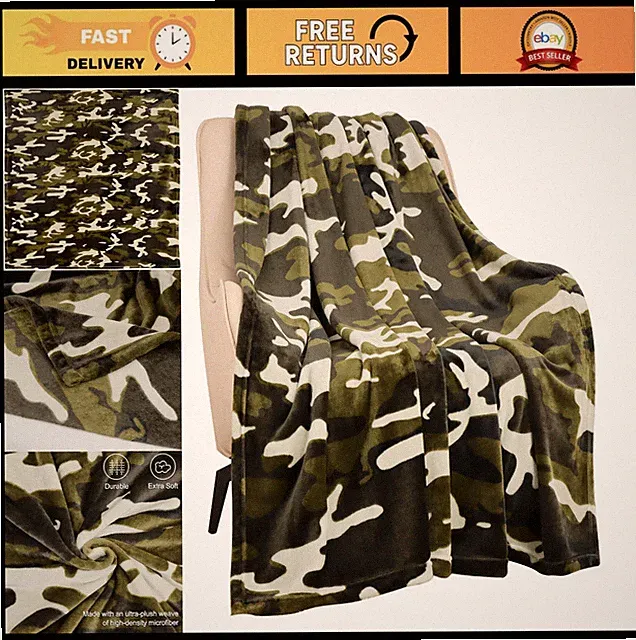 Camo Throw Blanket for Hunting, Army Style, Perfect Veteran Gifts, Cozy & Warm