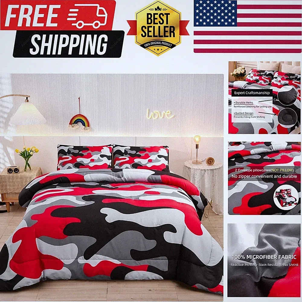 Camouflage Bedding Set, Colorful Pattern Style Comforter Set, 3 PCS One Comfo...