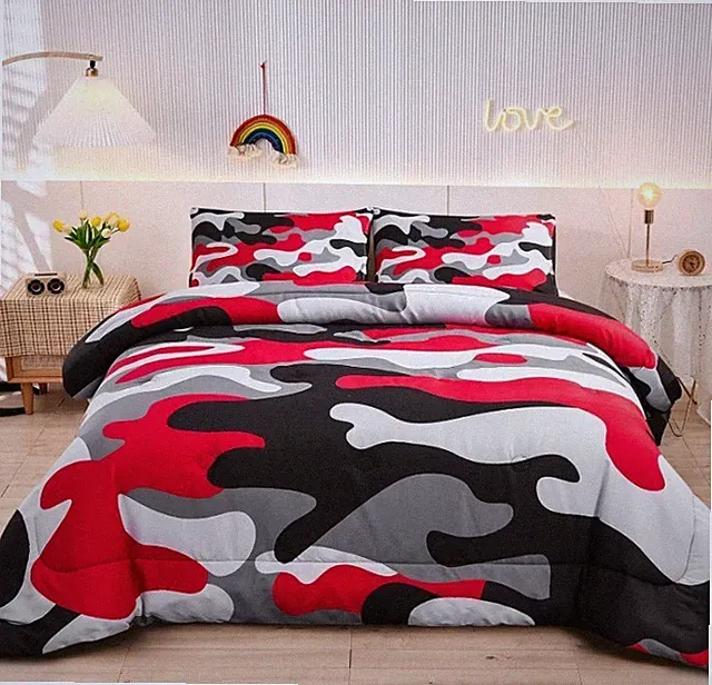 Camouflage Bedding Set, Colorful Pattern Style Comforter Set, 3 Queen Black