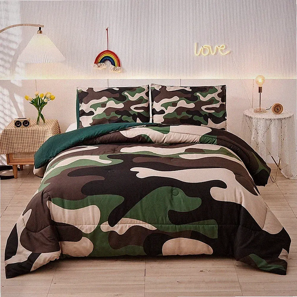 Camouflage Bedding Set, Green Camouflage Comforter Set, 3 PCS One Comforter a...