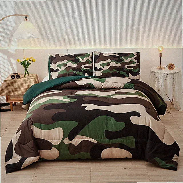 Camouflage Bedding Set Green Camouflage Comforter Set 3 PCS One Comforter and...