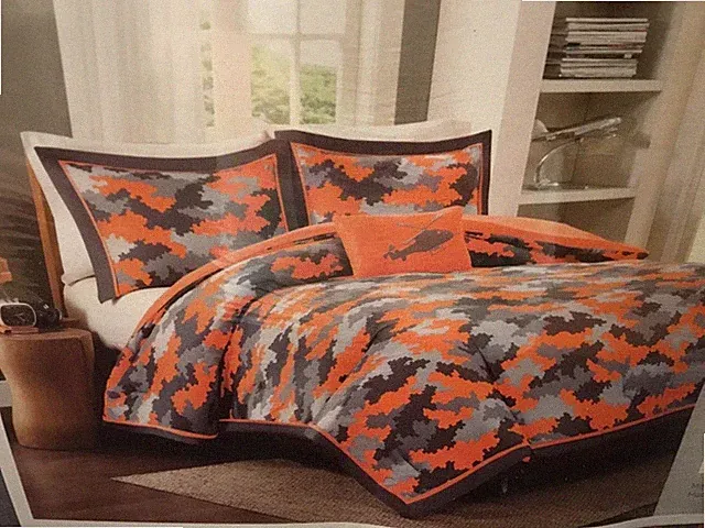 Comforter /QUILT Set Twin / TXL BOY'S GIRL'S Orange GREYS NEW CAMOUFLAGE