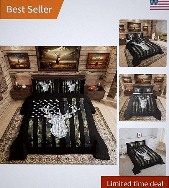 Deer Camo Comforter Set Queen Antlers Hunting Camo Bedding Sets For Teen Boys...