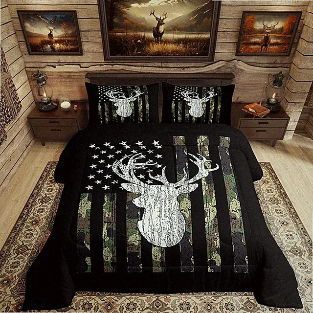 Deer Camo Comforter Set Queen Antlers Hunting Camo Bedding Sets for Teen Boys Me