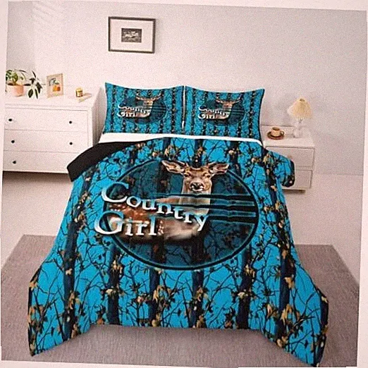 Deer Hunting Camo Comforter Set,Blue Camouflage Bedding King Blue Brown Black