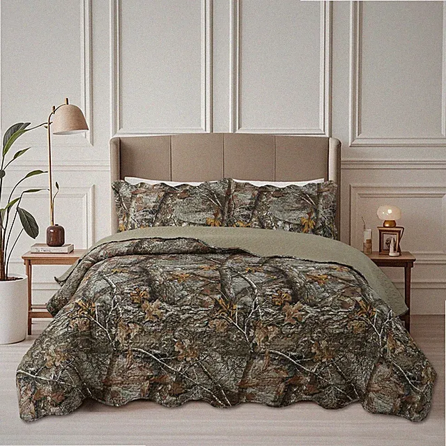 Embossed Pinsonic Bedspread Coverlet Printed Quilt Set Rustic Hunting Camouflage