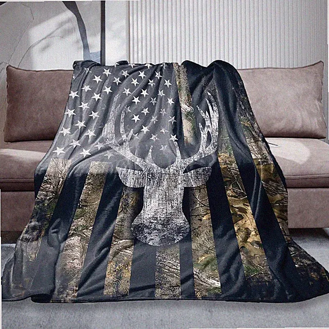 Hunting Blanket for Men Camo Buck Deer Throws Blanket Super Soft Cozy Warm Gift