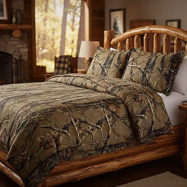 King Size 3-Piece Comforter Set with Nature Camo Tree Leaves Design