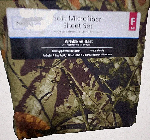 Mainstays Soft Microfiber Sheet Set Full 4 Pieces Green Camo- NEW
