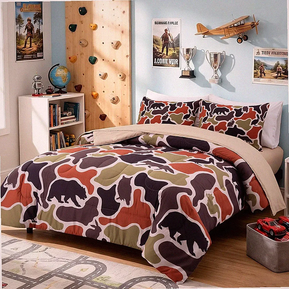 Meeting Story 5 Pieces Camouflage Bedding Set,Full Size Boys Full, Brown