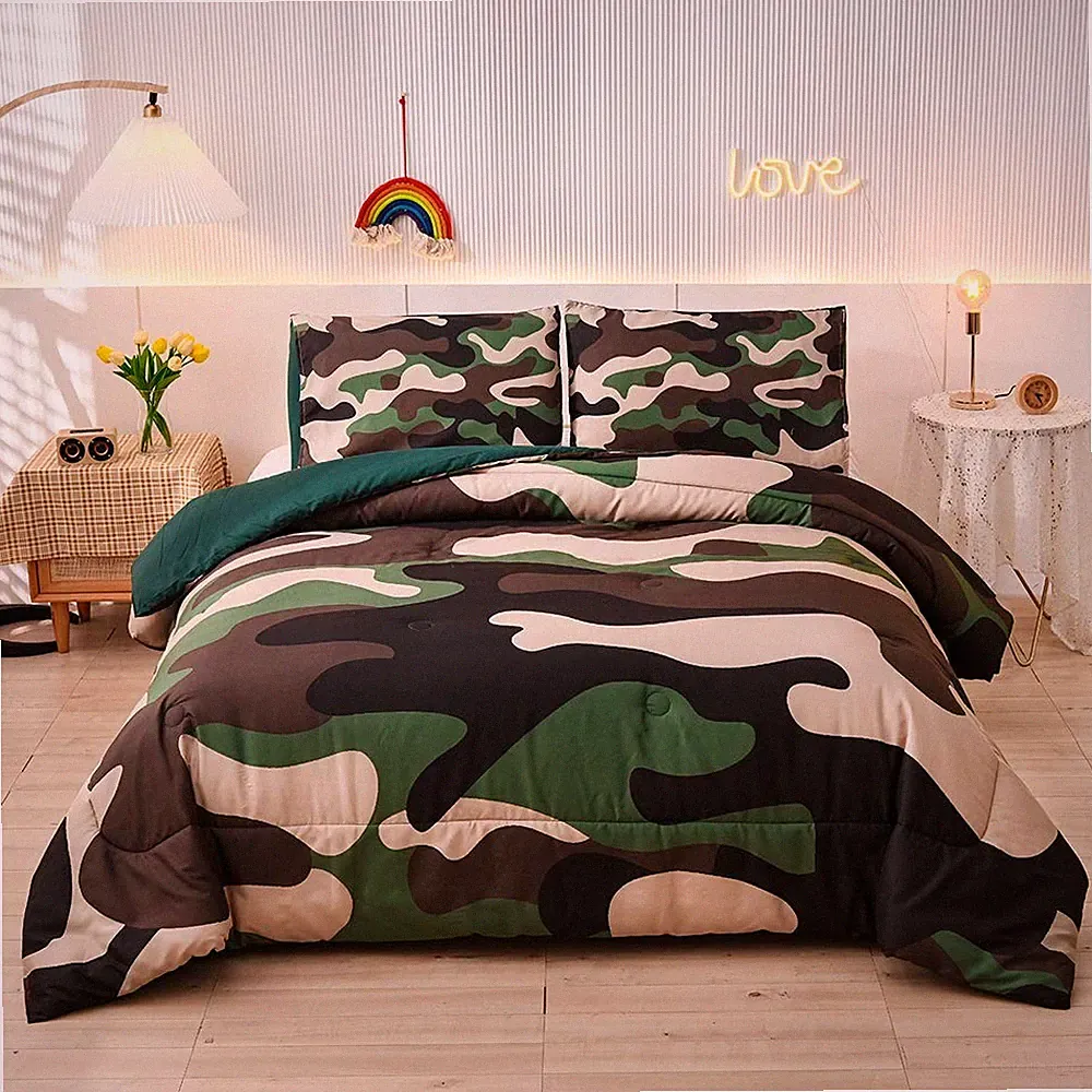 Meeting Story Army Green Camouflage Bedding Set, Camouflage Comforter Set, 3...