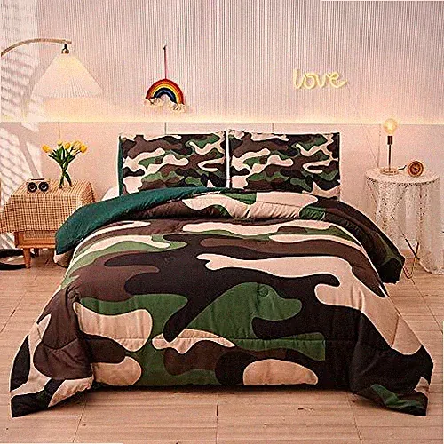 Meeting Story Army Green Camouflage Bedding Set, Camouflage Comforter Set, 3 PCS