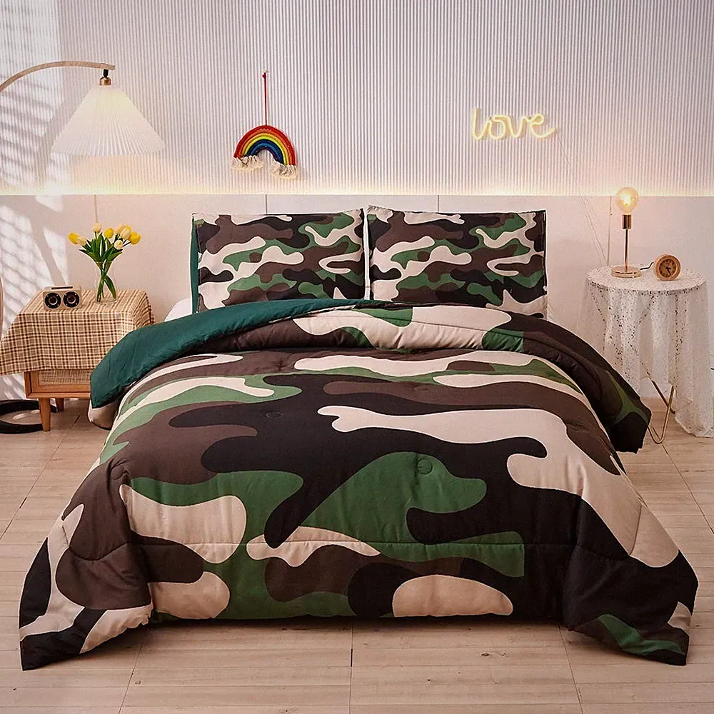 Meeting Story Army Green Camouflage Bedding Set, Queen