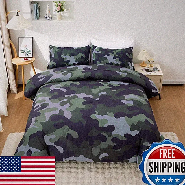 Meeting Story Camouflage Bedding Set, Colorful Pattern Comforter, 3 PC
