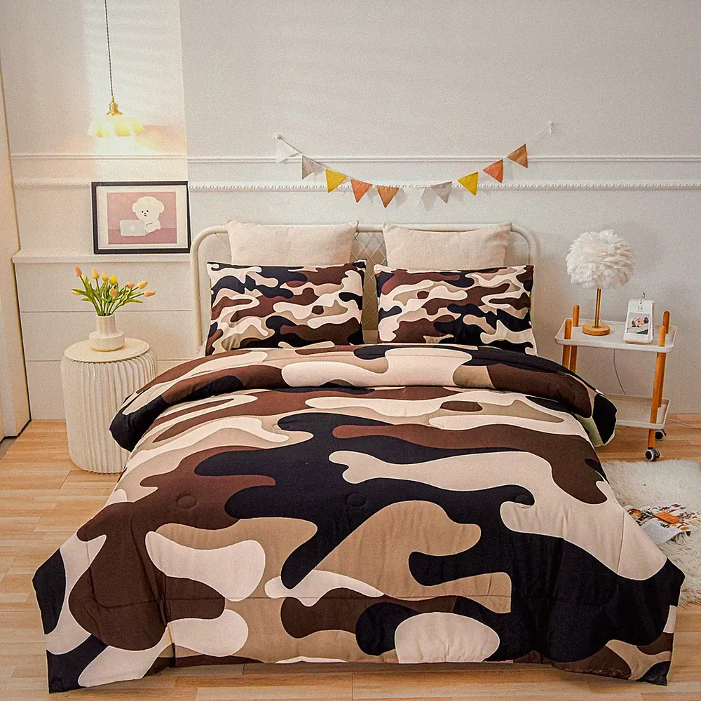 Meeting Story Camouflage Queen Comforter Set - Colorful Pattern Bedding