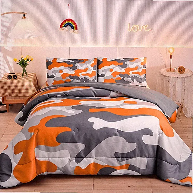 Meeting Story Kids Camo Bedding Set, Army Camouflage Queen, Orange