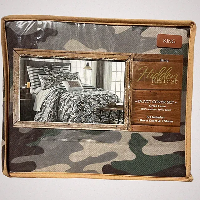 NWT HIdden Retreat Green Gray Camo King Duvet Cover w/ 2 King Shams 108" X 96"