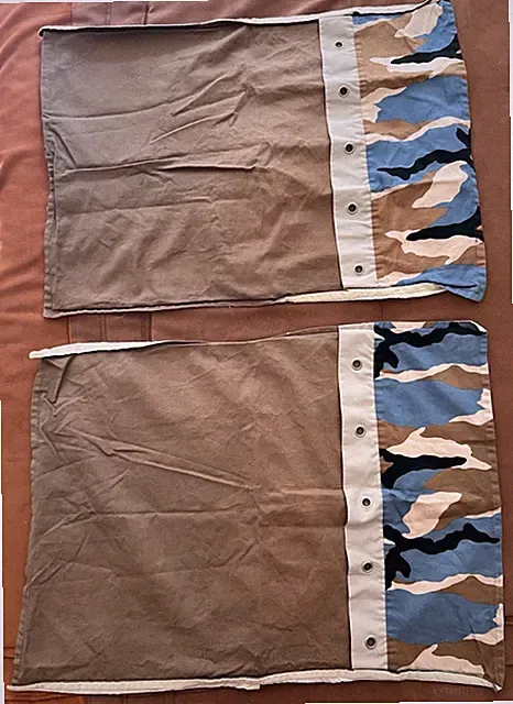Pillow Sham Set Multicolor Brown W/ Blue Black Camouflage Detail Tie Closure