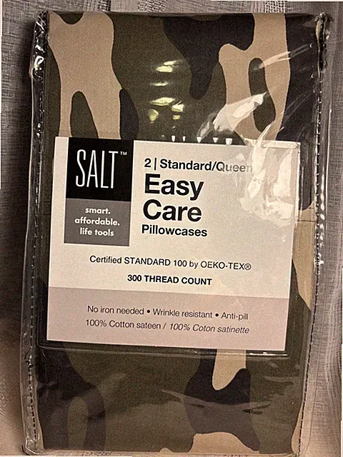Pillowcases Queen 2 Easy Care NEW Camo Camouflage 300 ThreadCount SALT Cotton