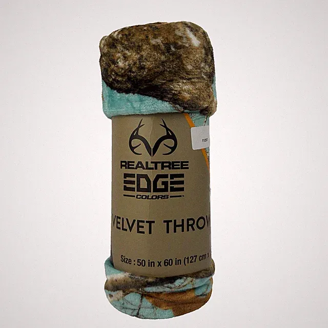 Realtree Edge Teal Camo Velvet Throw Blanket 50x60 Plush Soft Cozy