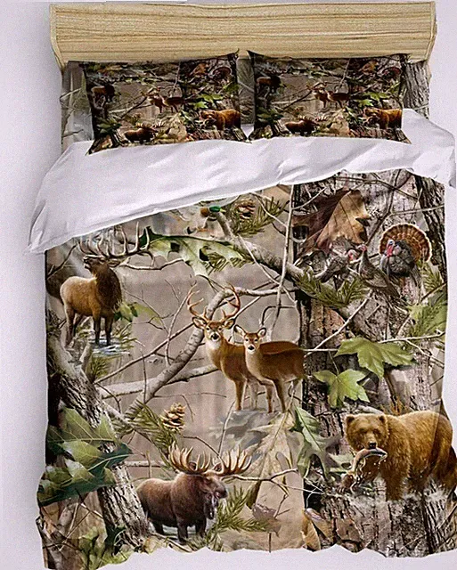 Romance House 3-Piece Twin Duvet Cover Set, Realtree Camo with Deer, Elk, Bear
