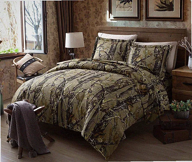 Salem 3-Piece Cabin Lodge Forest Woods Duvet Cover Set - Nature Camo Tree Lea...