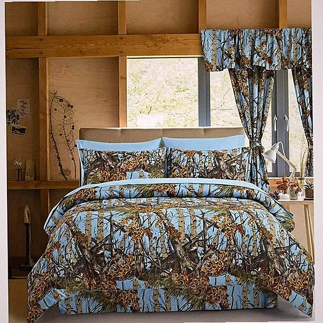 Sky Blue Camo Queen set: Bonus: KING COMFORTER WITH QUEEN SHEETS
