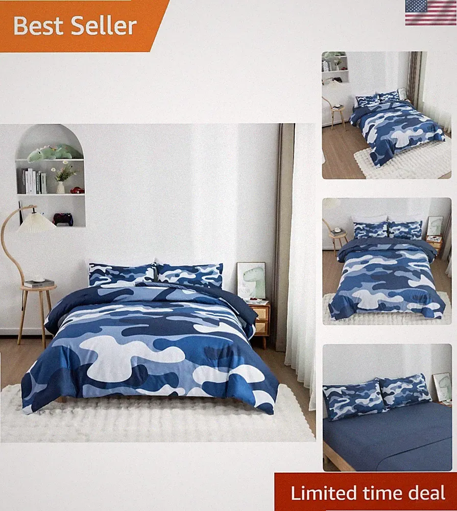 Vibrant Camouflage Bedding Set for Teens & Adults - Full 5 Pieces in Navy